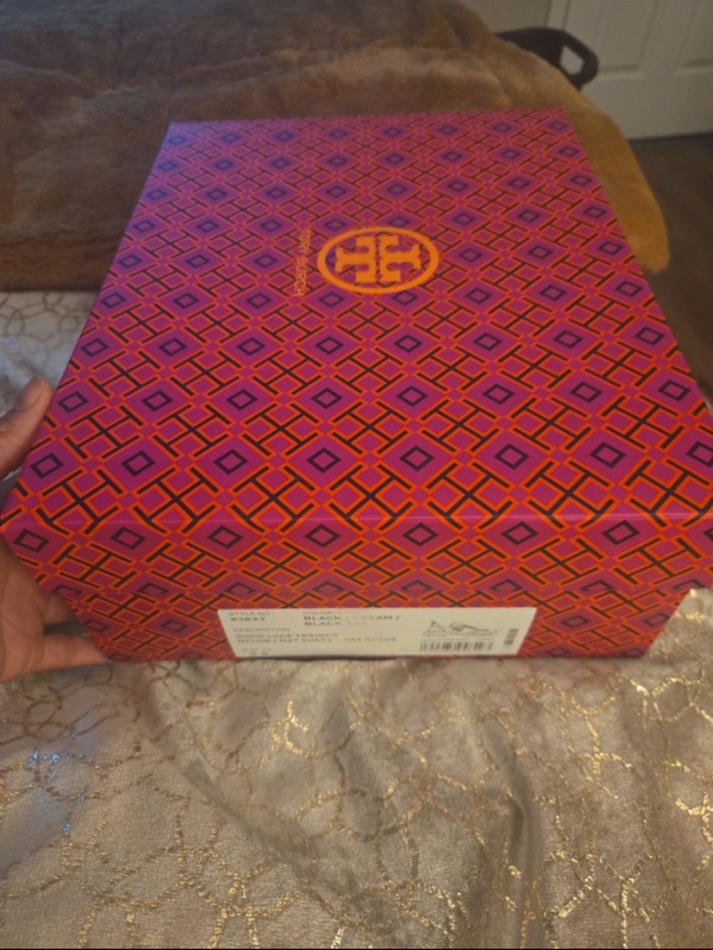 Tory Burch Black and Beige Low-Top Logo Sneakers with White Soles - Picture 5 of 8